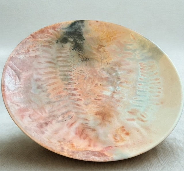 Handcrafted Saggar Fired Ceramic Platter - Artisan Pottery
